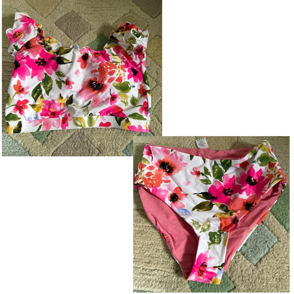 Coral Reef Swimwear Set Mo’orea Top and reversible bottoms size small